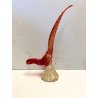 SCULTURA VETRO SOMMERSO MURANO ROSSO PAGLIUZZE ORO FAGIANO PHAESANT GALLO PAVONE
