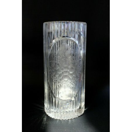 ANTICO VASO Liberty CRISTALLO BOEMIA Moser MOLATO DECORO FIORI FOGLIE Firma '900