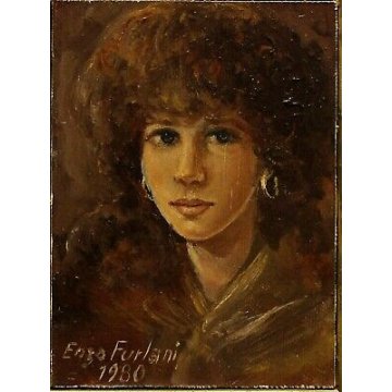 QUADRO DIPINTO OLIO TELA CARTONE Enzo Furlani RITRATTO FEMMINILE DONNA 1980