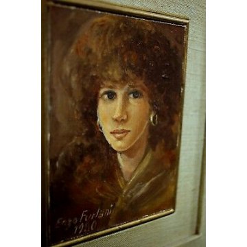 QUADRO DIPINTO OLIO TELA CARTONE Enzo Furlani RITRATTO FEMMINILE DONNA 1980