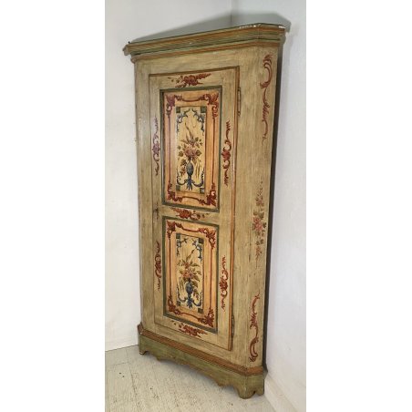 ANTICA ANGOLIERA LEGNO DIPINTO A MANO STILE VENEZIANO 3 RIPIANI EPOCA PRIMO 900 