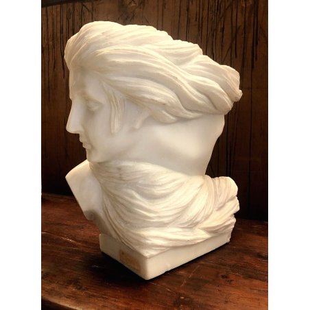 GRANDE SCULTURA TESTA il vento FURIA BUSTO VOLTO MARMO BIANCO STATUA HAIR '900 