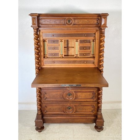 ANTICO SECRETAIRE RIBALTA LEGNO NOCE SCRITTOIO CASSETTIERA CAPPUCCINO EPOCA 
