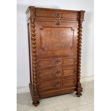 ANTICO SECRETAIRE RIBALTA LEGNO NOCE SCRITTOIO CASSETTIERA CAPPUCCINO EPOCA 