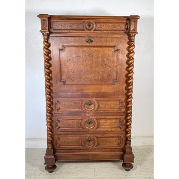 ANTICO SECRETAIRE RIBALTA LEGNO NOCE SCRITTOIO CASSETTIERA CAPPUCCINO EPOCA 