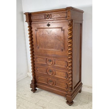 ANTICO SECRETAIRE RIBALTA LEGNO NOCE SCRITTOIO CASSETTIERA CAPPUCCINO EPOCA 