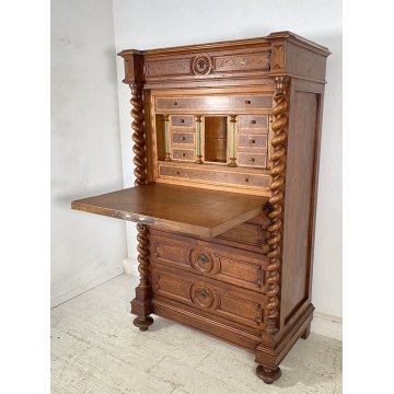 ANTICO SECRETAIRE RIBALTA LEGNO NOCE SCRITTOIO CASSETTIERA CAPPUCCINO EPOCA 