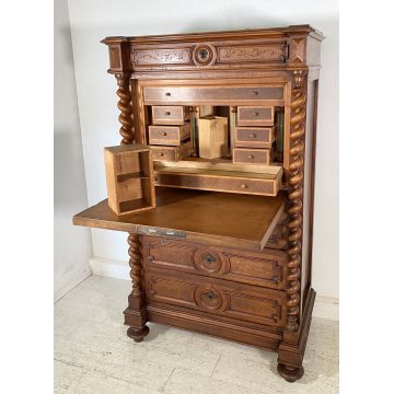 ANTICO SECRETAIRE RIBALTA LEGNO NOCE SCRITTOIO CASSETTIERA CAPPUCCINO EPOCA 