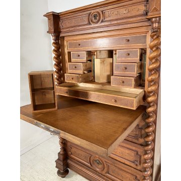 ANTICO SECRETAIRE RIBALTA LEGNO NOCE SCRITTOIO CASSETTIERA CAPPUCCINO EPOCA 