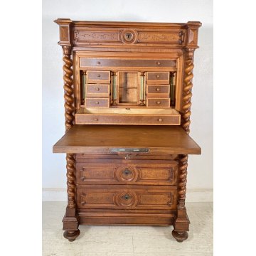 ANTICO SECRETAIRE RIBALTA LEGNO NOCE SCRITTOIO CASSETTIERA CAPPUCCINO EPOCA 