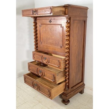 ANTICO SECRETAIRE RIBALTA LEGNO NOCE SCRITTOIO CASSETTIERA CAPPUCCINO EPOCA 