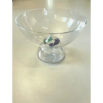  COPPA VETRO SOFFIATO MURANO FOOTED BOWL GLASS CUP VERDE BLU FIRMATA ø 30 cm 