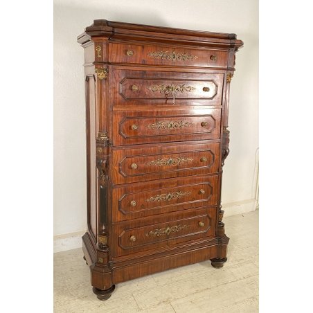 ANTICO SECRETAIRE CASSAFORTE RIBALTA LEGNO NOCE SCRITTOIO CASSETTIERA EPOCA 