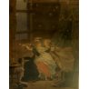 QUADRO ANTICA INCISIONE GRAVURE Debocourt LA ROSE MAL DEFENDUE