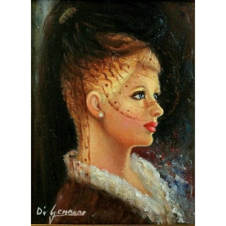 QUADRO OLIO TELA Di Gennaro RITRATTO GIOVANE DONNA CORNICE SCOLPITA DORATA '900