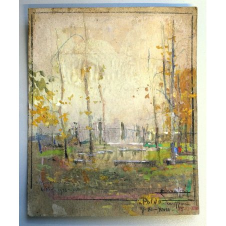 ANTICO DISEGNO ACQUERELLO Cavalleri (?) STUDIO COMPOSIZIONE CARTOLINA 4/11/1938 