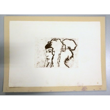 LITOGRAFIA PROFILO FEMMINILE Gaudino Enrico RITRATTO FIGURA NUMERATA 93/100 1965