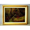 GRANDE QUADRO OLIO TELA BOSCO con CERBIATTI RUSCELLO SOTTOBOSCO CREPUSCOLO '900