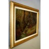 GRANDE QUADRO OLIO TELA BOSCO con CERBIATTI RUSCELLO SOTTOBOSCO CREPUSCOLO '900