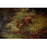 GRANDE QUADRO OLIO TELA BOSCO con CERBIATTI RUSCELLO SOTTOBOSCO CREPUSCOLO '900