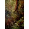 GRANDE QUADRO OLIO TELA BOSCO con CERBIATTI RUSCELLO SOTTOBOSCO CREPUSCOLO '900