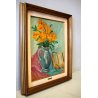 QUADRO DIPINTO OLIO M. Bravo NATURA MORTA VASO FIORI GIALLI COMPOSIZIONE '69