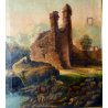 ANTICO GRANDE QUADRO DIPINTO OLIO TELA PAESAGGIO 1800 PONTE FIUME RUSTICO CAPRE