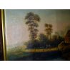 ANTICO GRANDE QUADRO DIPINTO OLIO TELA PAESAGGIO 1800 PONTE FIUME RUSTICO CAPRE