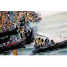 LITOGRAFIA Gino Trame VEDUTA VENEZIA PONTE di RIALTO GONDOLE LAGUNA FOLLA '900