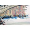 LITOGRAFIA Gino Trame VEDUTA VENEZIA PONTE di RIALTO GONDOLE LAGUNA FOLLA '900