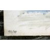 LITOGRAFIA Gino Trame VEDUTA VENEZIA PONTE di RIALTO GONDOLE LAGUNA FOLLA '900