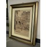 ANTICO QUADRO DISEGNO SCHIZZO PARIGI SENNA PONT MARIE 4 Boulage 1934 FIGURE  