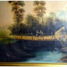 ANTICO GRANDE QUADRO DIPINTO OLIO TELA PAESAGGIO 1800 PONTE FIUME RUSTICO CAPRE