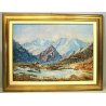 QUADRO DIPINTO OLIO TELA Alda Morella Ragni PAESAGGIO MONTANO LAGO NEVE 1989 