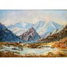 QUADRO DIPINTO OLIO TELA Alda Morella Ragni PAESAGGIO MONTANO LAGO NEVE 1989 