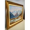QUADRO DIPINTO OLIO TELA Alda Morella Ragni PAESAGGIO MONTANO LAGO NEVE 1989 
