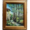 ANTICO QUADRO OLIO TAVOLA C. Pogliaghi PAESAGGIO RURALE RUSCELLO DIPINTO RETRO 