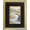 ANTICO QUADRO ACQUERELLO W. Wollman Mùnchen PAESAGGIO PONTE SCORCIO CASTELLO'800