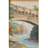 ANTICO QUADRO ACQUERELLO W. Wollman Mùnchen PAESAGGIO PONTE SCORCIO CASTELLO'800