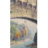 ANTICO QUADRO ACQUERELLO W. Wollman Mùnchen PAESAGGIO PONTE SCORCIO CASTELLO'800
