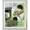 STAMPA CROMO-LITOGRAFICA VINTAGE FIRMATA A.Tuis RITRATTO UOMO CON BICCHIERE '900