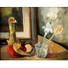 ANTICO QUADRO DIPINTO OLIO TELA Parigi Bruschi "Il papero" NATURA MORTA 1970