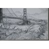 ANTICO DIPINTO CHINA Golden Gate Bridge EPOCA 1900 DISEGNO PONTE San Francisco