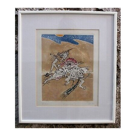 LITOGRAFIA DISEGNO ASTRATTO SURREALISTA H.C. Agonica I BL '70 Prova d'autore ART