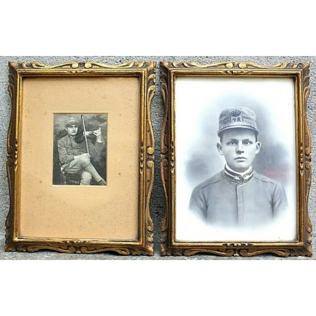 COPPIA QUADRI ANTICA FOTOGRAFIA CORNICE ORO RITRATTO UOMO UNIFORME MILITARE '900
