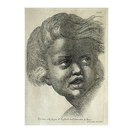 QUADRO ANTICA STAMPA da INCISIONE 1762 Paolo Fidanza RAGAZZO CHE FUGGE RAFFAELLO