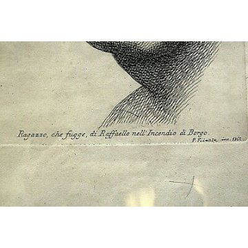 QUADRO ANTICA STAMPA da INCISIONE 1762 Paolo Fidanza RAGAZZO CHE FUGGE RAFFAELLO