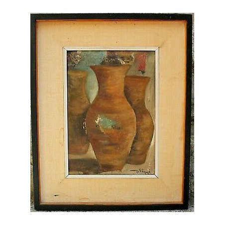 ANTICO QUADRO DIPINTO OLIO TAVOLA Giovanni Lippi  NATURA MORTA VASI ARONA MASSA 