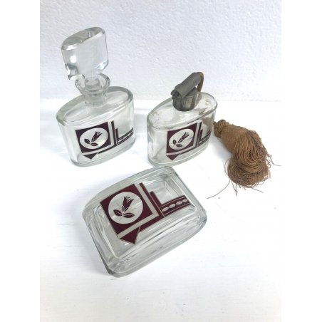 SET BOTTIGLIE ART DECO' VETRO PROFUMO NEBULIZZATORE FLACONE PORTAGIOIE EPOCA