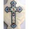 ANTICA CROCE CLOISONNE SMALTO POLICROMO OTTONE ONICE CROCIFISSO RELIGIOSO '900